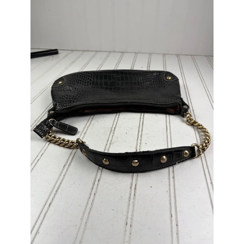 Nine West Vintage Y2K Black Croc Embossed Leather Chic Shoulder Bag Purse